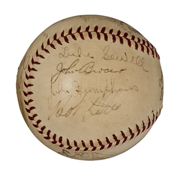 1939 Cleveland Indians Team Signed Baseball With 21 Signatures Including Feller (JSA)